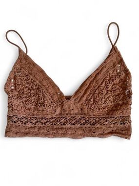 Free People Brown Lace Crochet Crop Bralette